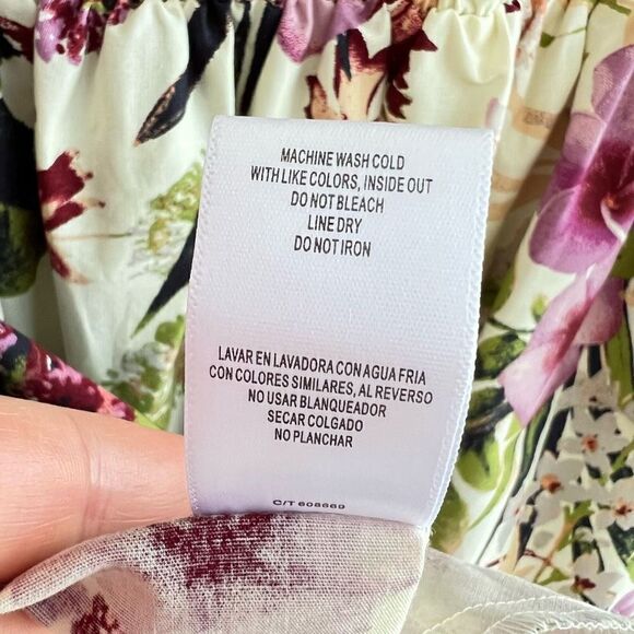 Brand New Gabby Skye Smocked Floral Cotton Poplin Dress Ivory Purple Size 16 - Picture 11 of 15